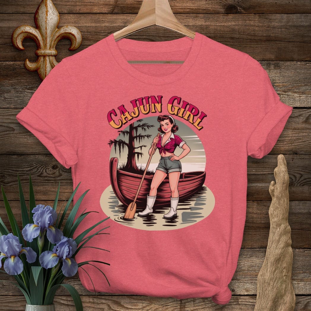 S / Heather Red Louisiana Cajun Girl Pinup T-Shirt by Laissez Faire Wear