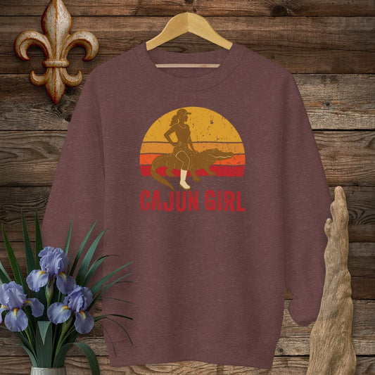 S / Heather Sport Dark Maroon Louisiana Cajun Girl Retro Sweatshirt by Laissez Faire Wear