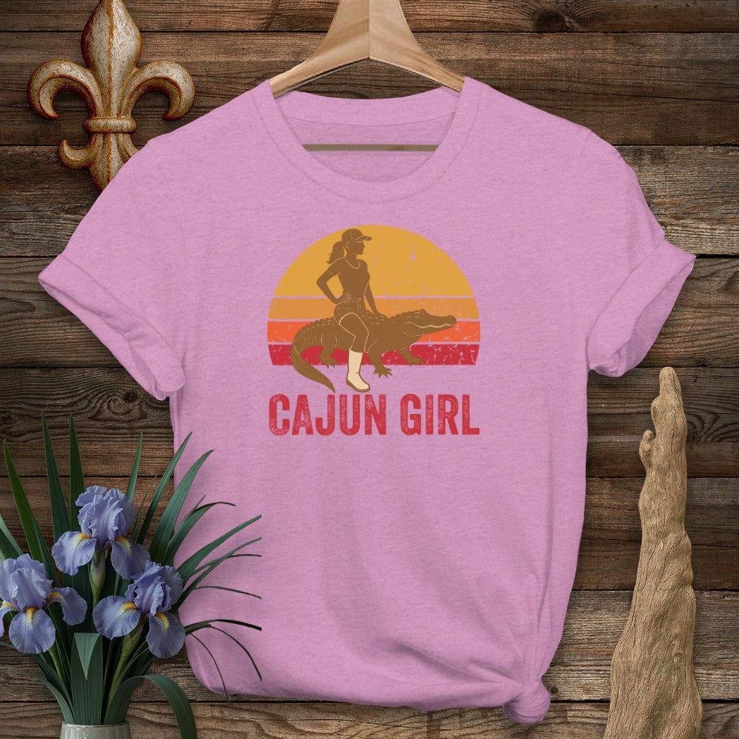 S / Heather Radiant Orchid Louisiana Cajun Girl Retro T-Shirt by Laissez Faire Wear