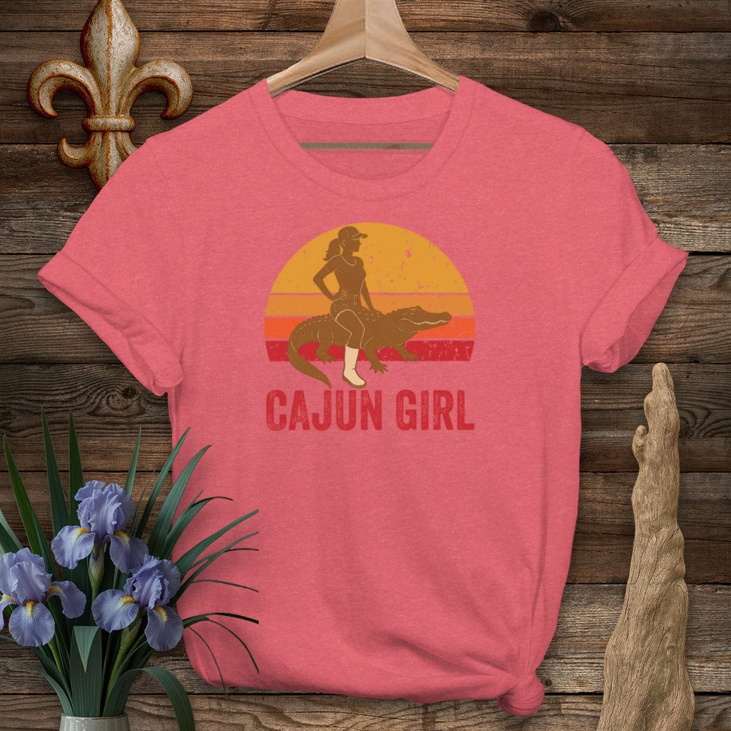 S / Heather Red Louisiana Cajun Girl Retro T-Shirt by Laissez Faire Wear