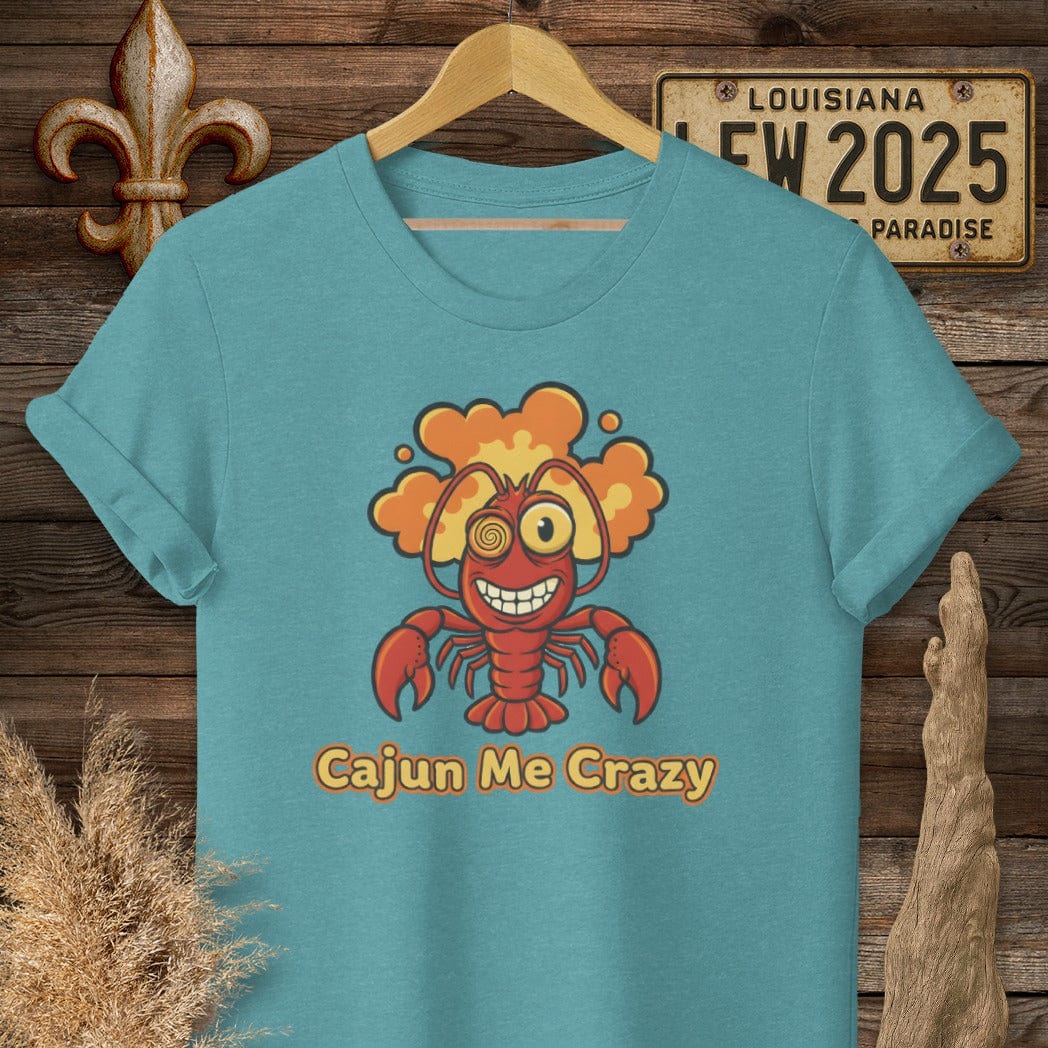 S / Heather Galapagos Blue Louisiana Cajun Me Crazy T-Shirt by Laissez Faire Wear