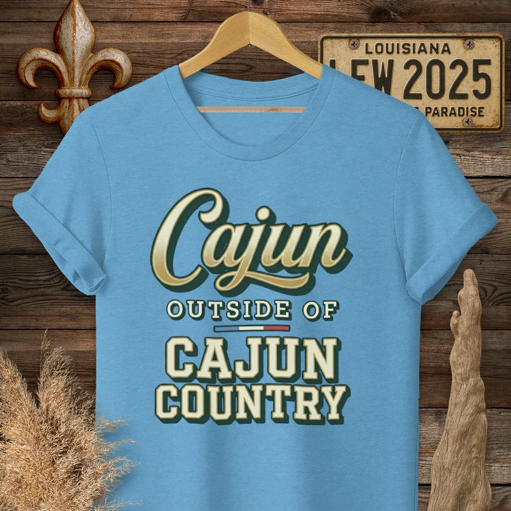 S / Heather Sapphire Louisiana Cajun Outside Cajun Country T-Shirt by Laissez Faire Wear