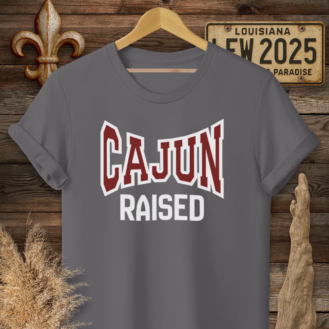 S / Charcoal Louisiana Cajun Raised T-Shirt by Laissez Faire Wear