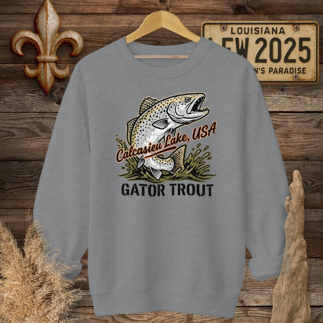 S / Graphite Heather Louisiana Calcasieu Lake Sweatshirt by Laissez Faire Wear