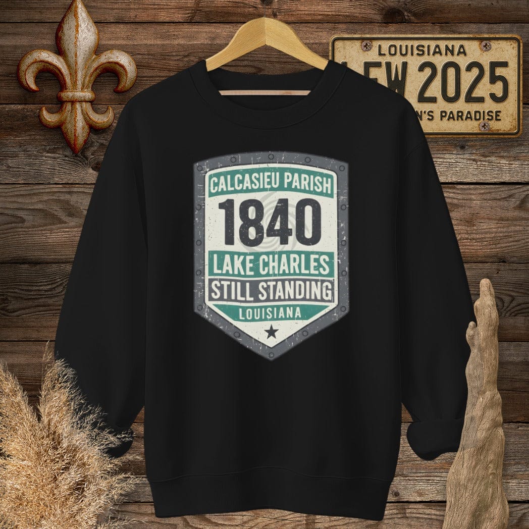 S / Black Louisiana Calcasieu Parish Sweatshirt by Laissez Faire Wear