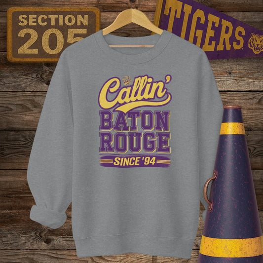 S / Graphite Heather Louisiana Callin' Baton Rouge Game Day Sweatshirt by Laissez Faire Wear