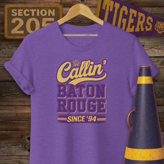 S / Heather Purple Louisiana Callin' Baton Rouge Game Day T-Shirt by Laissez Faire Wear