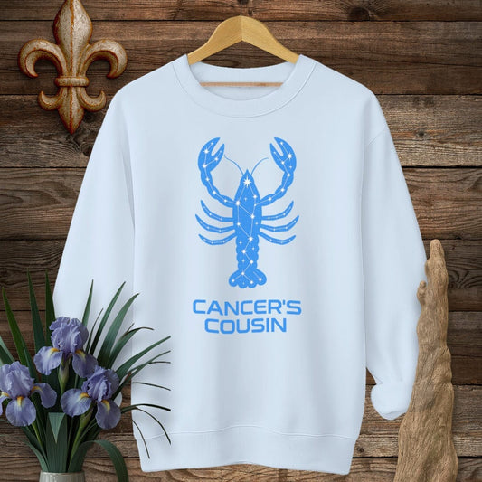 S / Light Blue Louisiana Cancer's Cousin Zodiac Sweatshirt by Laissez Faire Wear