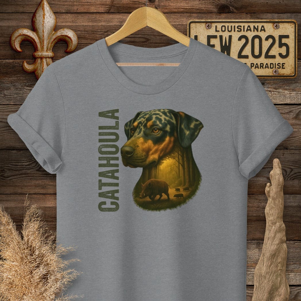 S / Graphite Heather Louisiana Catahoula Hunting Dog T-Shirt by Laissez Faire Wear