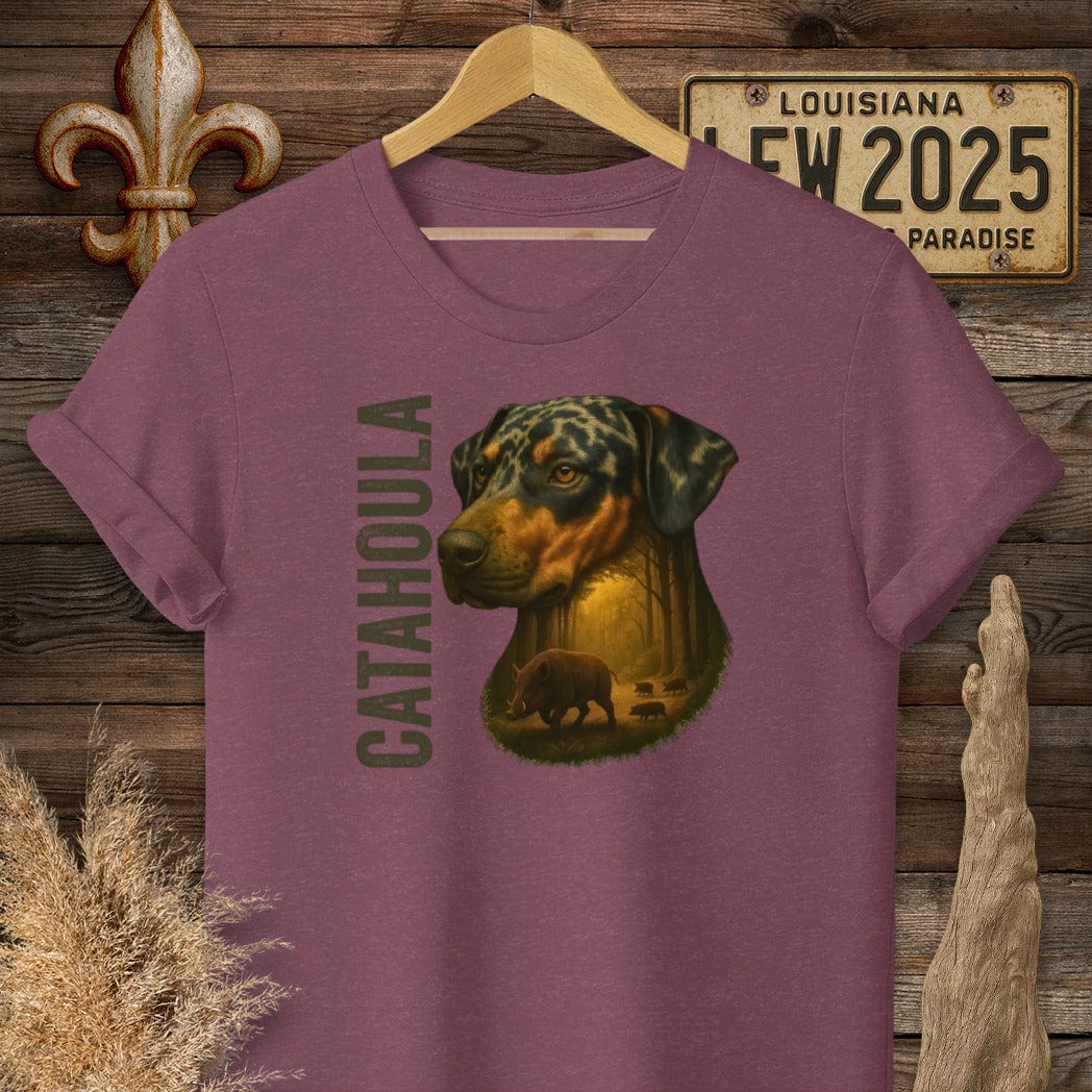 S / Heather Maroon Louisiana Catahoula Hunting Dog T-Shirt by Laissez Faire Wear