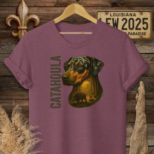 S / Heather Maroon Louisiana Catahoula Hunting Dog T-Shirt by Laissez Faire Wear