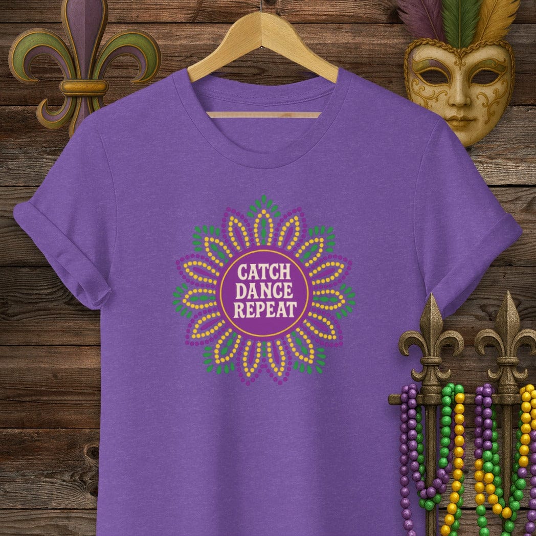 S / Heather Purple Louisiana Catch Dance Repeat Mardi Gras T-Shirt by Laissez Faire Wear