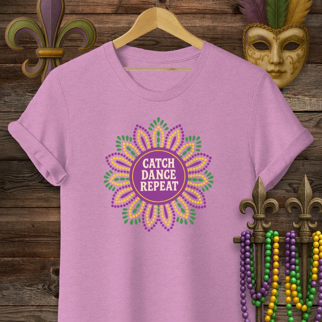 S / Heather Radiant Orchid Louisiana Catch Dance Repeat Mardi Gras T-Shirt by Laissez Faire Wear