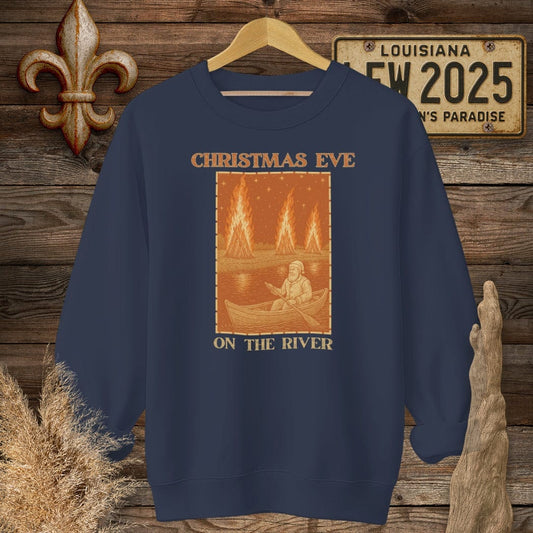S / Navy Louisiana Christmas Eve on the River Sweatshirt by Laissez Faire Wear