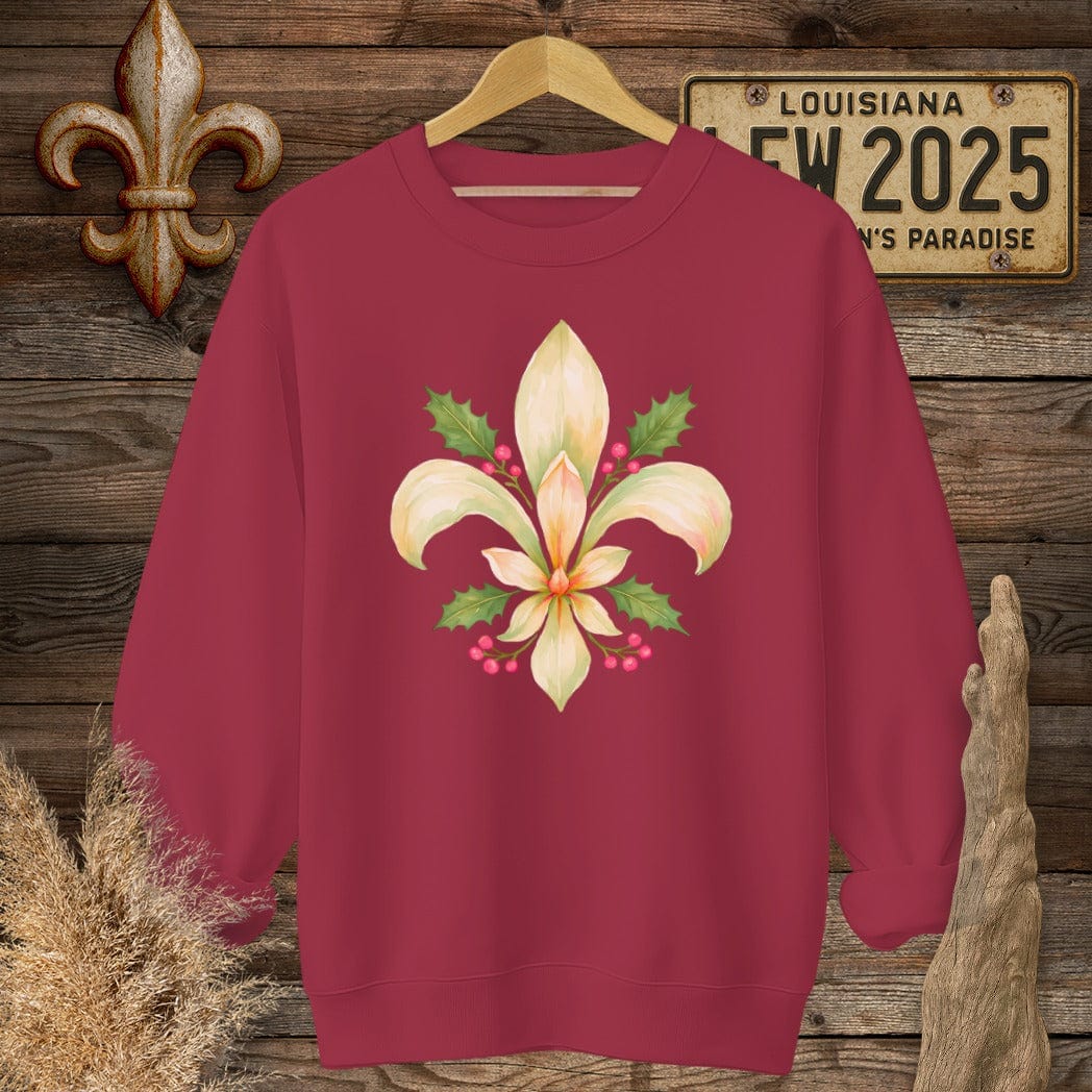S / Cardinal Red Louisiana Christmas Fleur sweatshirt by Laissez Faire Wear