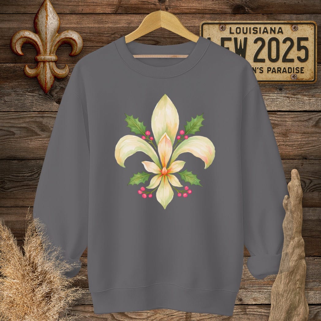 S / Charcoal Louisiana Christmas Fleur sweatshirt by Laissez Faire Wear