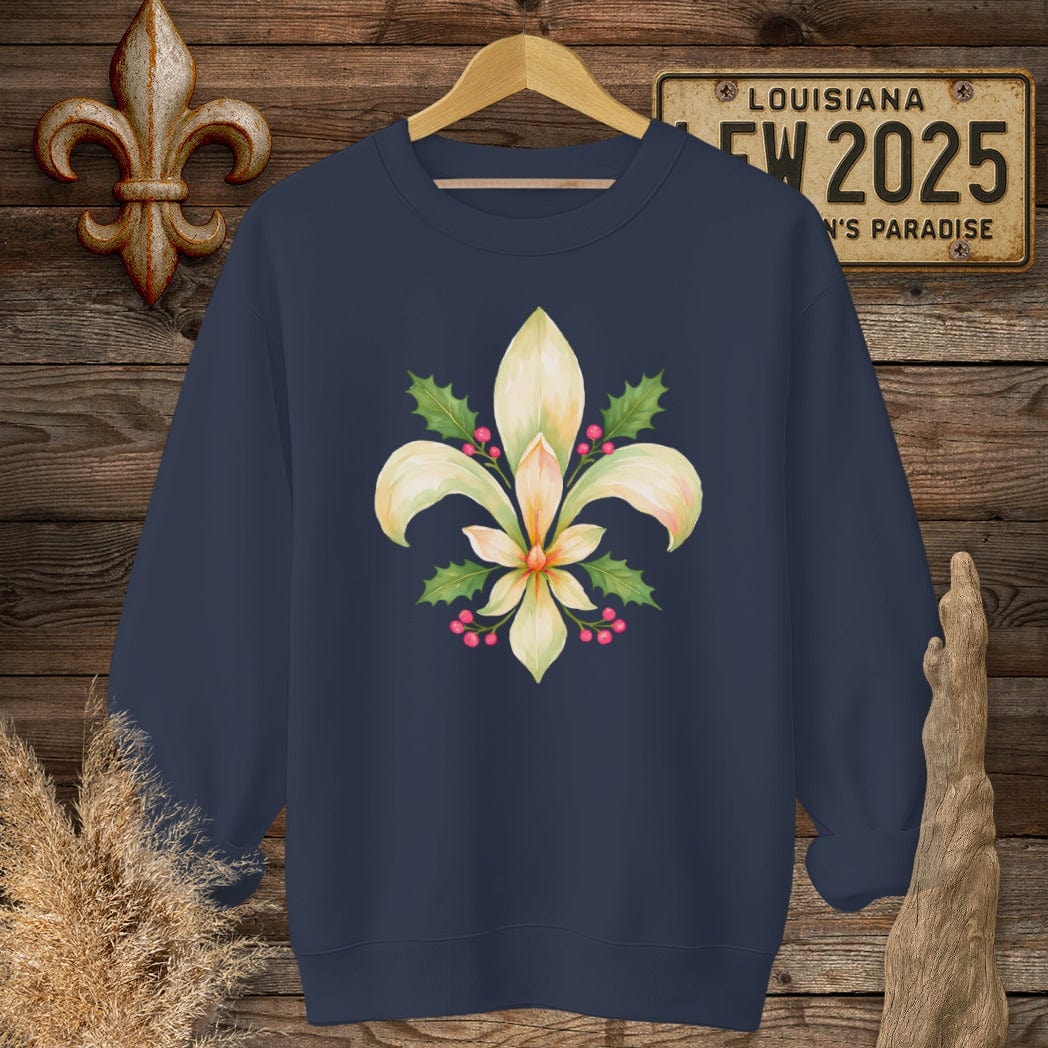 S / Navy Louisiana Christmas Fleur sweatshirt by Laissez Faire Wear