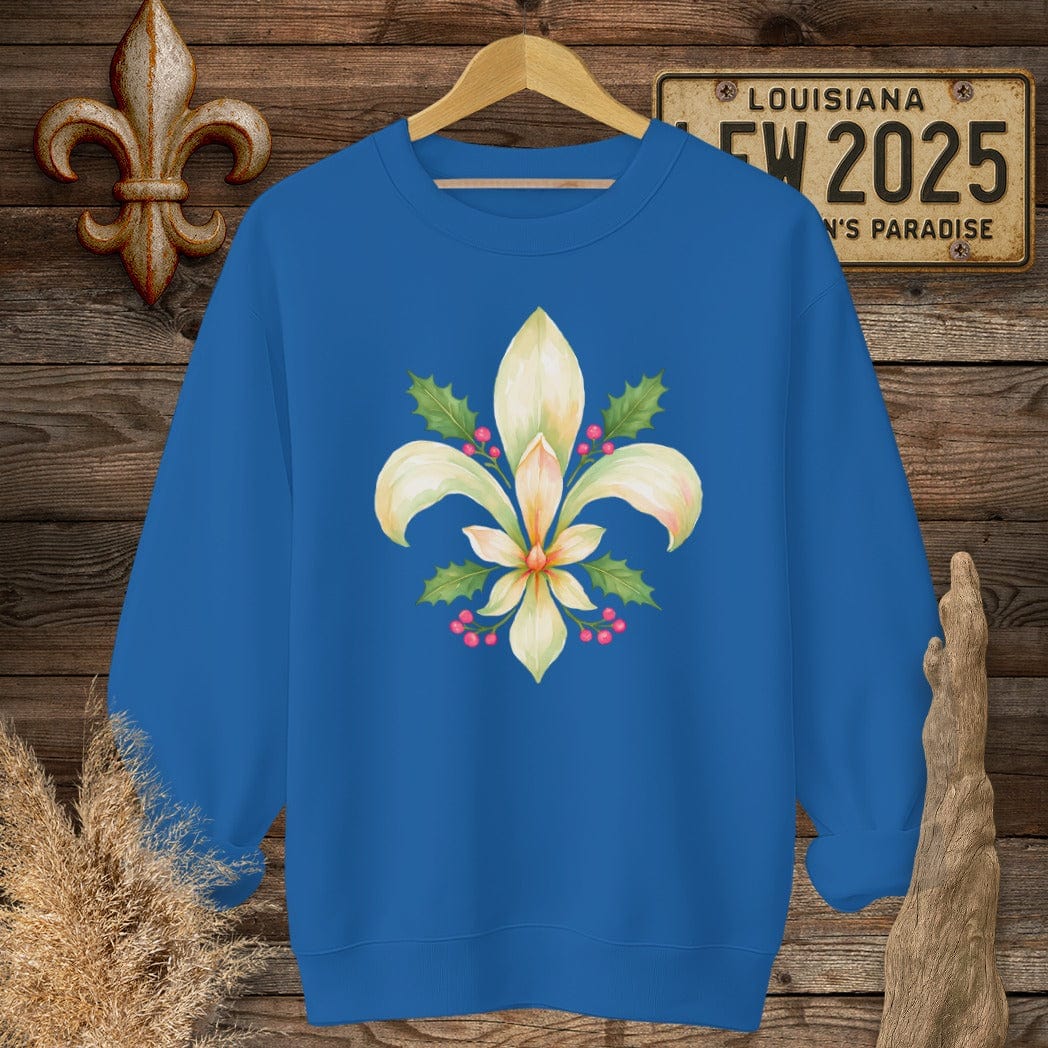 S / Royal Louisiana Christmas Fleur sweatshirt by Laissez Faire Wear
