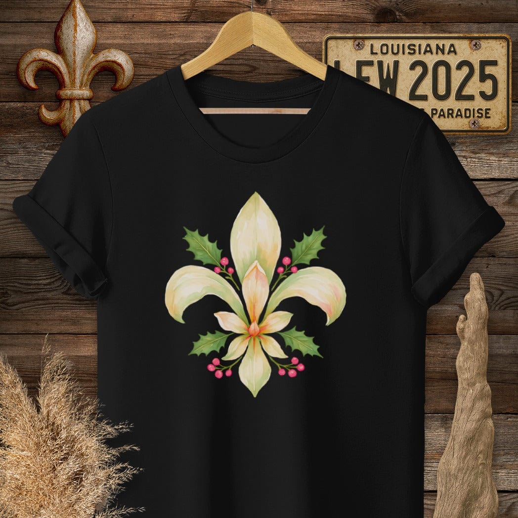 S / Black Louisiana Christmas Fleur T-Shirt by Laissez Faire Wear
