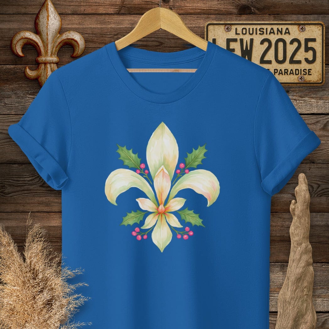 S / Royal Louisiana Christmas Fleur T-Shirt by Laissez Faire Wear