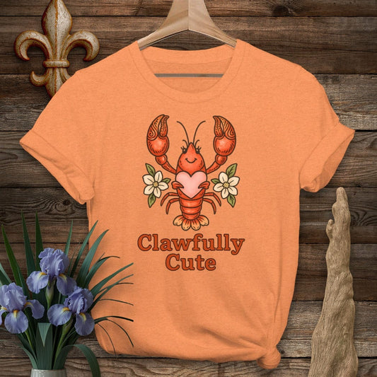 S / Heather Orange Louisiana Clawfully Cute Crawfish T-Shirt by Laissez Faire Wear