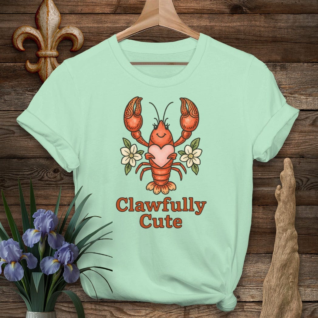 S / Mint Green Louisiana Clawfully Cute Crawfish T-Shirt by Laissez Faire Wear
