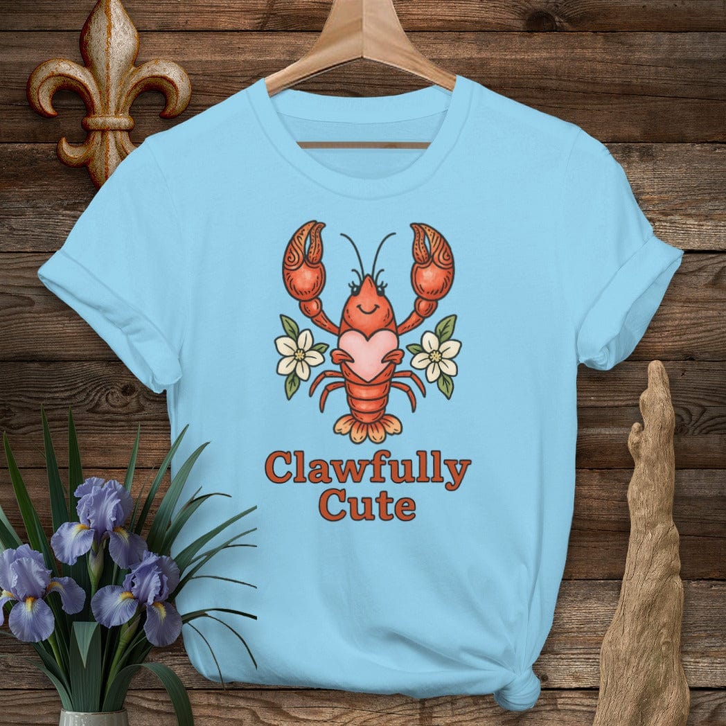 S / Sky Louisiana Clawfully Cute Crawfish T-Shirt by Laissez Faire Wear