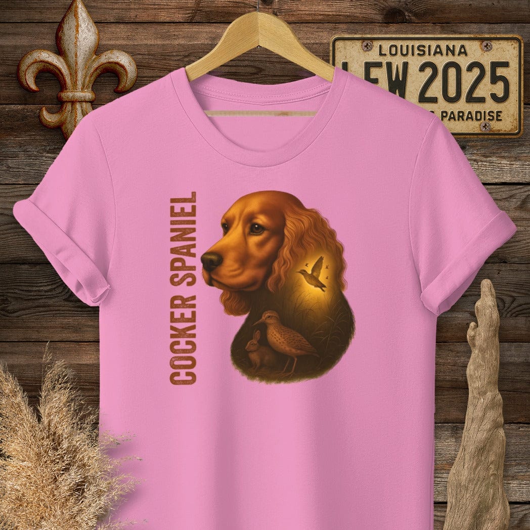 S / Azalea Louisiana Cocker Spaniel Hunting Dog T-Shirt by Laissez Faire Wear