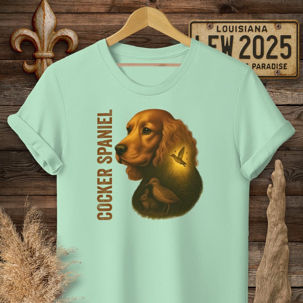 S / Mint Green Louisiana Cocker Spaniel Hunting Dog T-Shirt by Laissez Faire Wear
