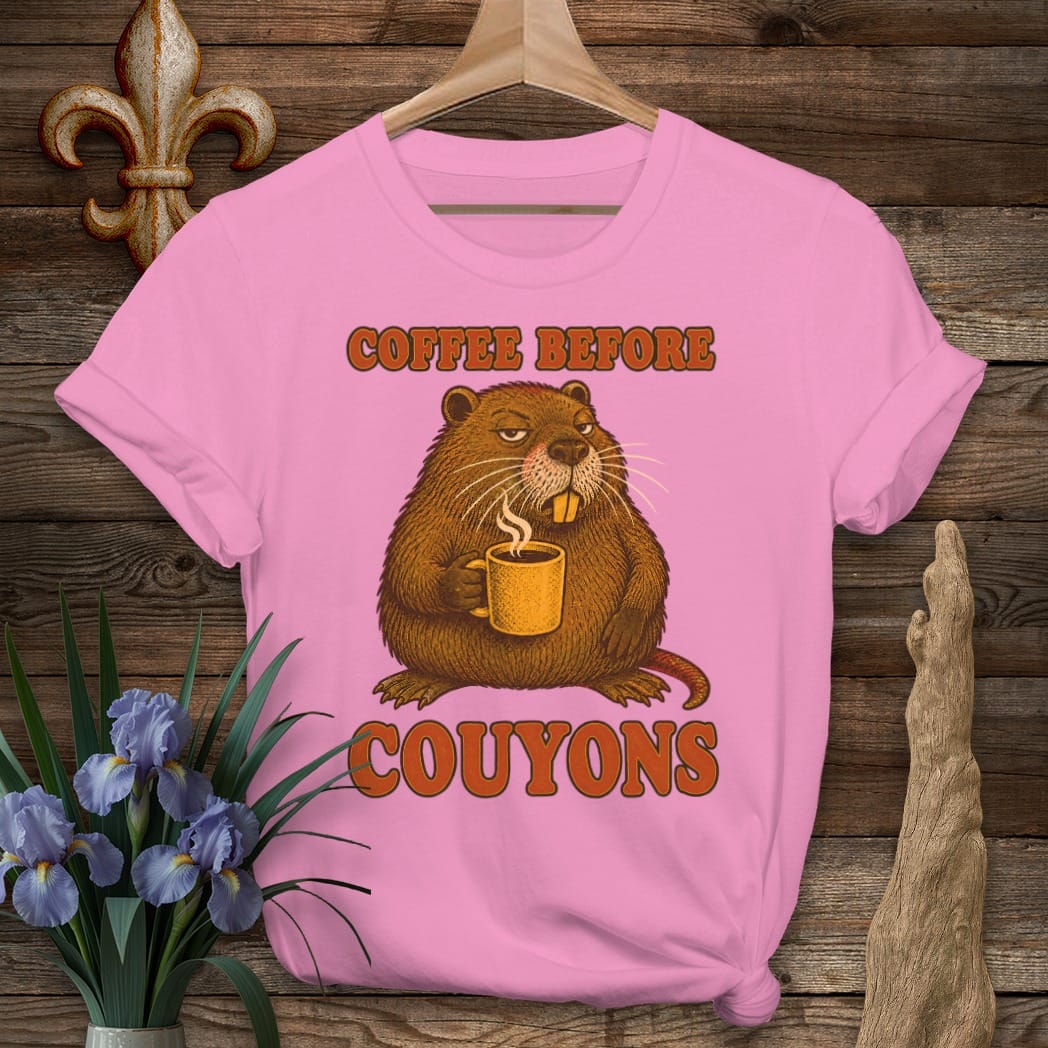 S / Azalea Louisiana Coffee Before Couyons T-Shirt by Laissez Faire Wear