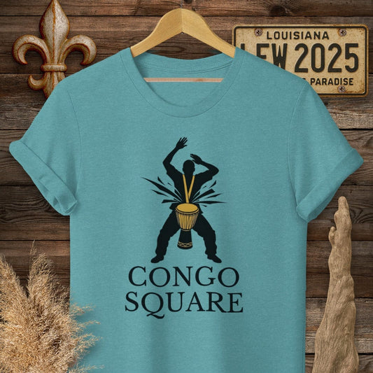 S / Heather Galapagos Blue Louisiana Congo Square T-Shirt by Laissez Faire Wear