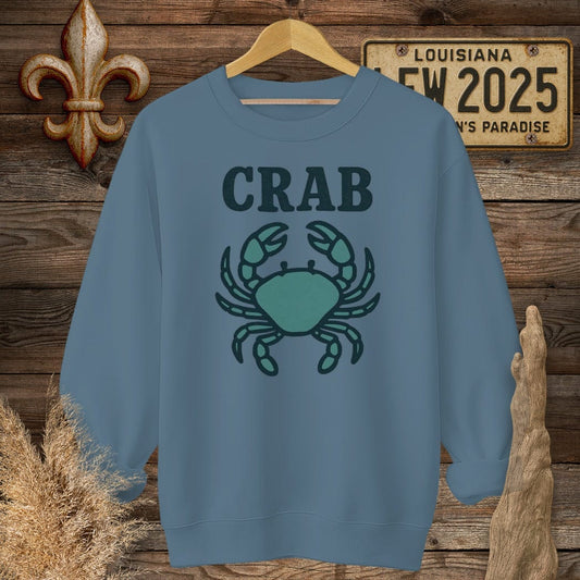 S / Indigo Blue Louisiana Crab Minimalist Sweatshirt by Laissez Faire Wear