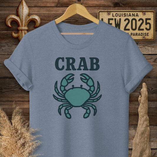 S / Heather Indigo Louisiana Crab Minimalist T-Shirt by Laissez Faire Wear