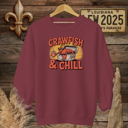 S / Garnet Louisiana Crawfish and Chill Sweatshirt by Laissez Faire Wear