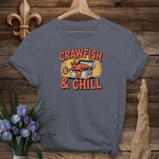 S / Heather Navy Louisiana Crawfish and Chill T-Shirt by Laissez Faire Wear