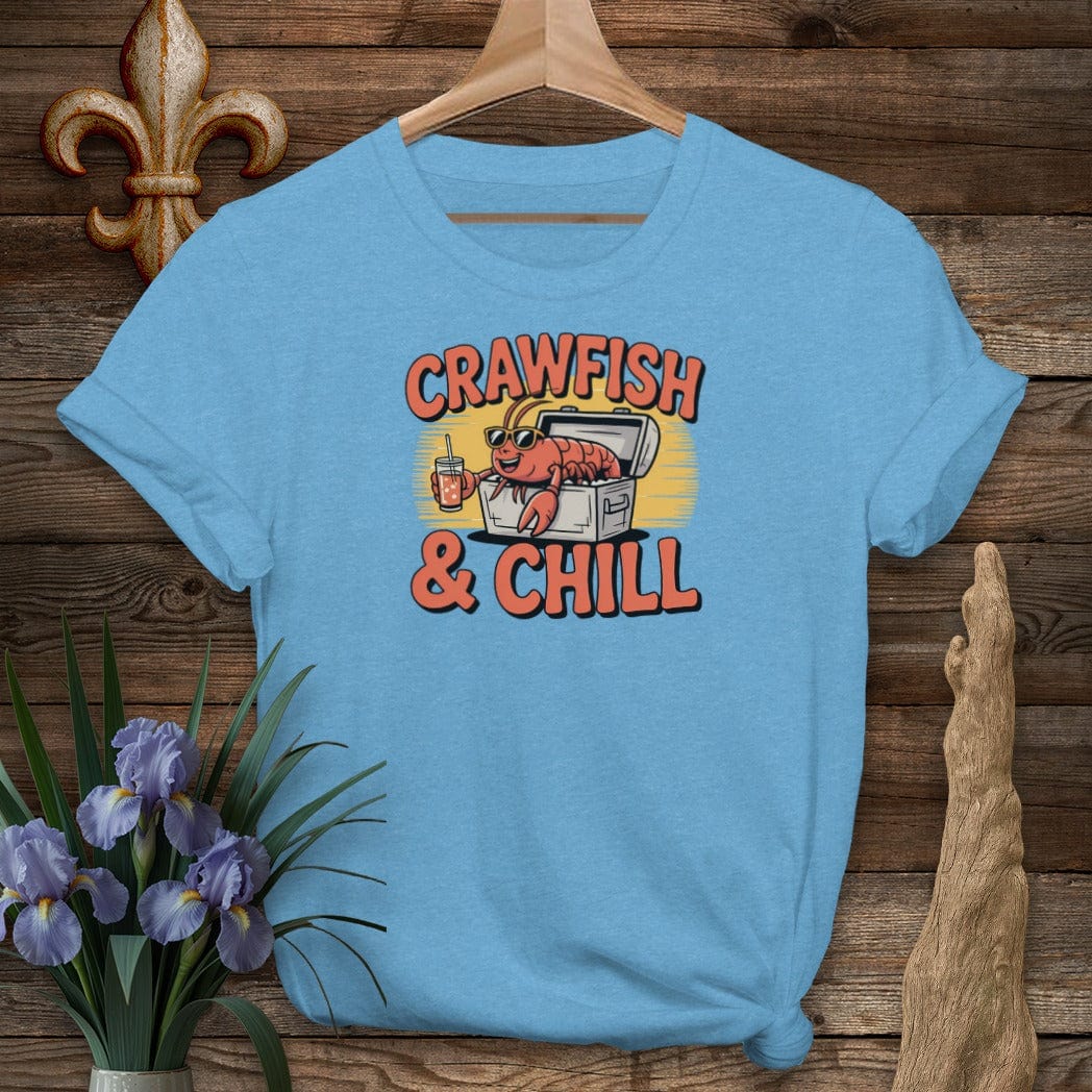 S / Heather Sapphire Louisiana Crawfish and Chill T-Shirt by Laissez Faire Wear