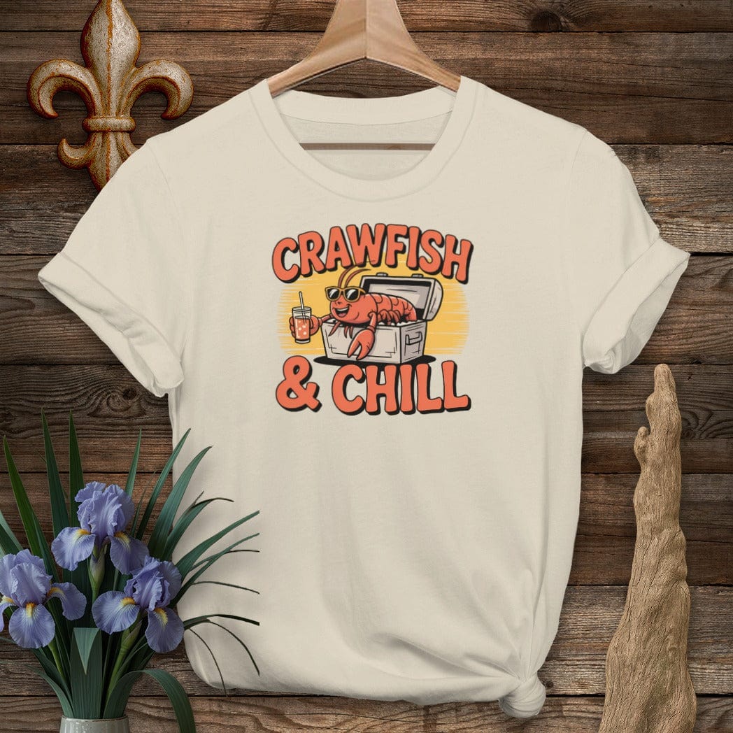 S / Sand Louisiana Crawfish and Chill T-Shirt by Laissez Faire Wear