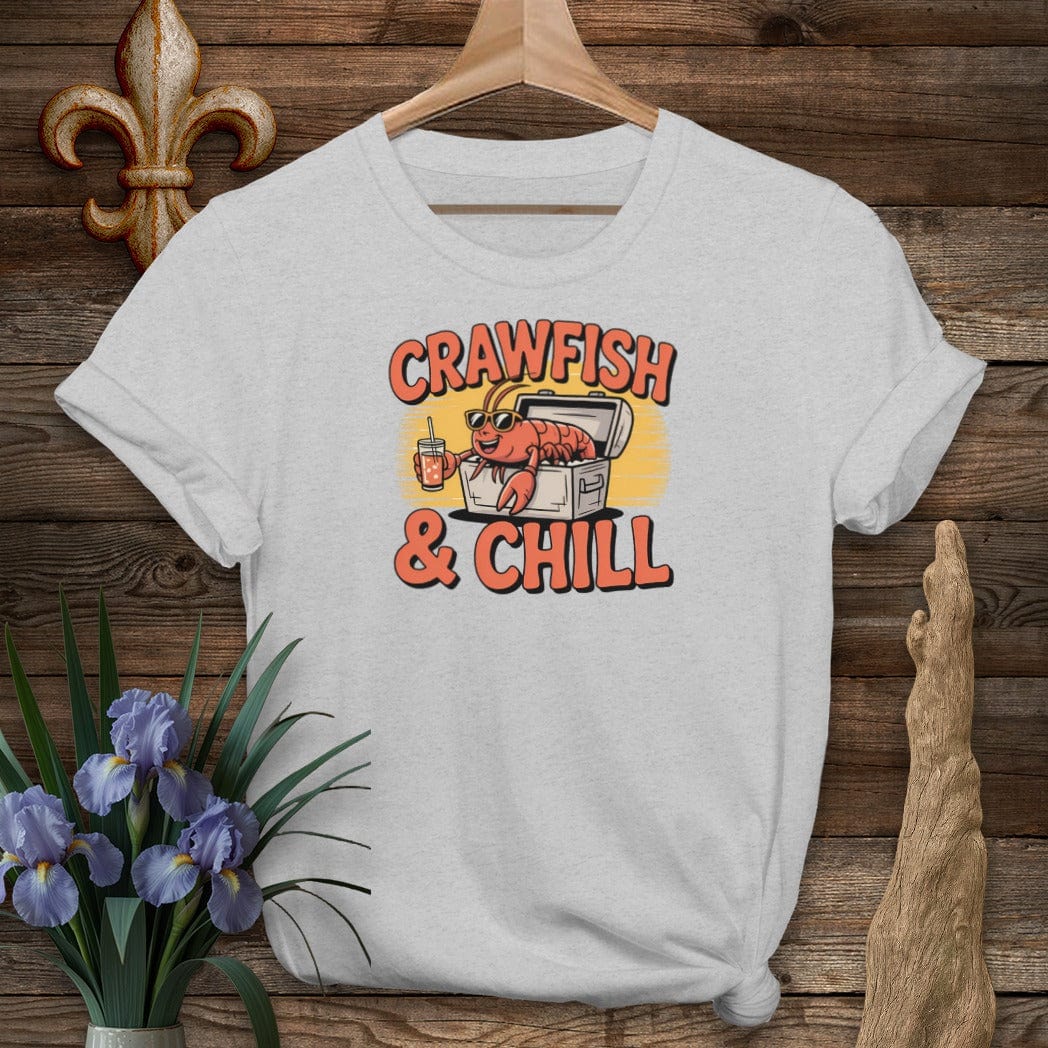 S / Sport Grey Louisiana Crawfish and Chill T-Shirt by Laissez Faire Wear