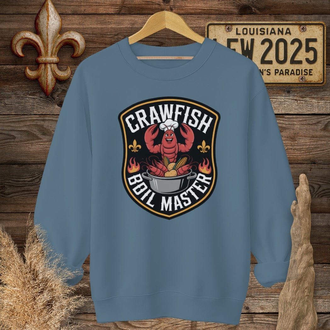 S / Indigo Blue Louisiana Crawfish Boil Master sweatshirt by Laissez Faire Wear