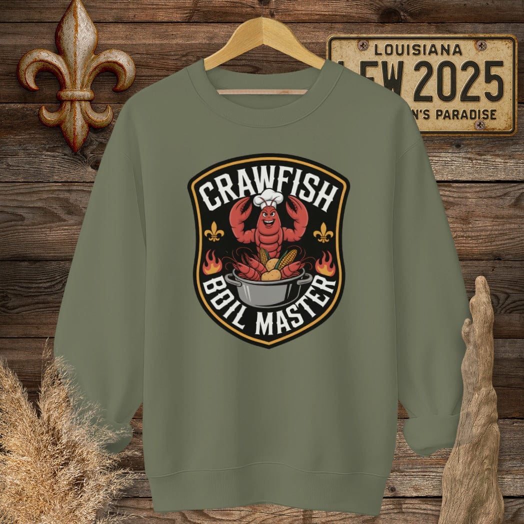 S / Military Green Louisiana Crawfish Boil Master sweatshirt by Laissez Faire Wear