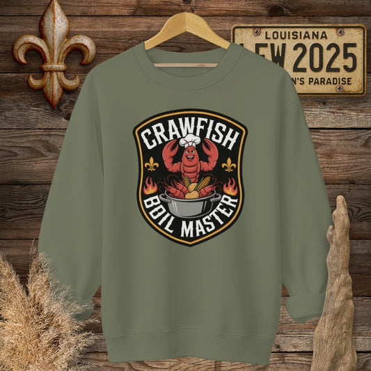 S / Military Green Louisiana Crawfish Boil Master sweatshirt by Laissez Faire Wear
