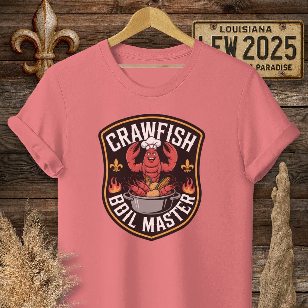 S / Coral Silk Louisiana Crawfish Boil Master T-Shirt by Laissez Faire Wear