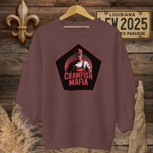 S / Heather Sport Dark Maroon Louisiana Crawfish Mafia Cajun Sweatshirt by Laissez Faire Wear