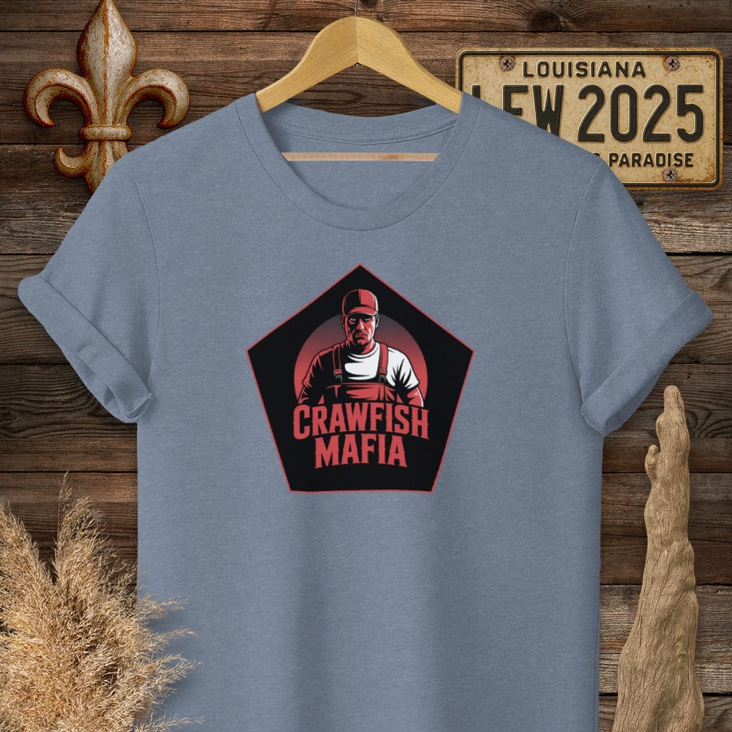 S / Heather Indigo Louisiana Crawfish Mafia Cajun T-Shirt by Laissez Faire Wear