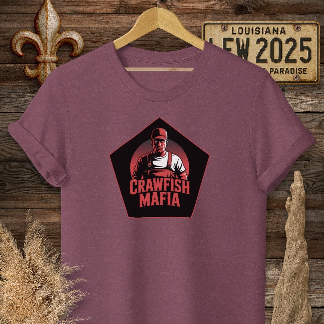 S / Heather Maroon Louisiana Crawfish Mafia Cajun T-Shirt by Laissez Faire Wear