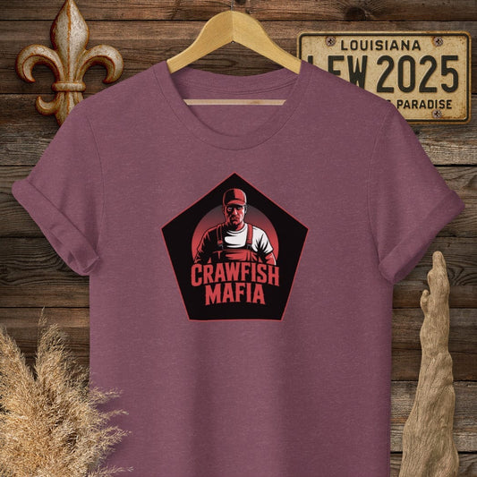 S / Heather Maroon Louisiana Crawfish Mafia Cajun T-Shirt by Laissez Faire Wear