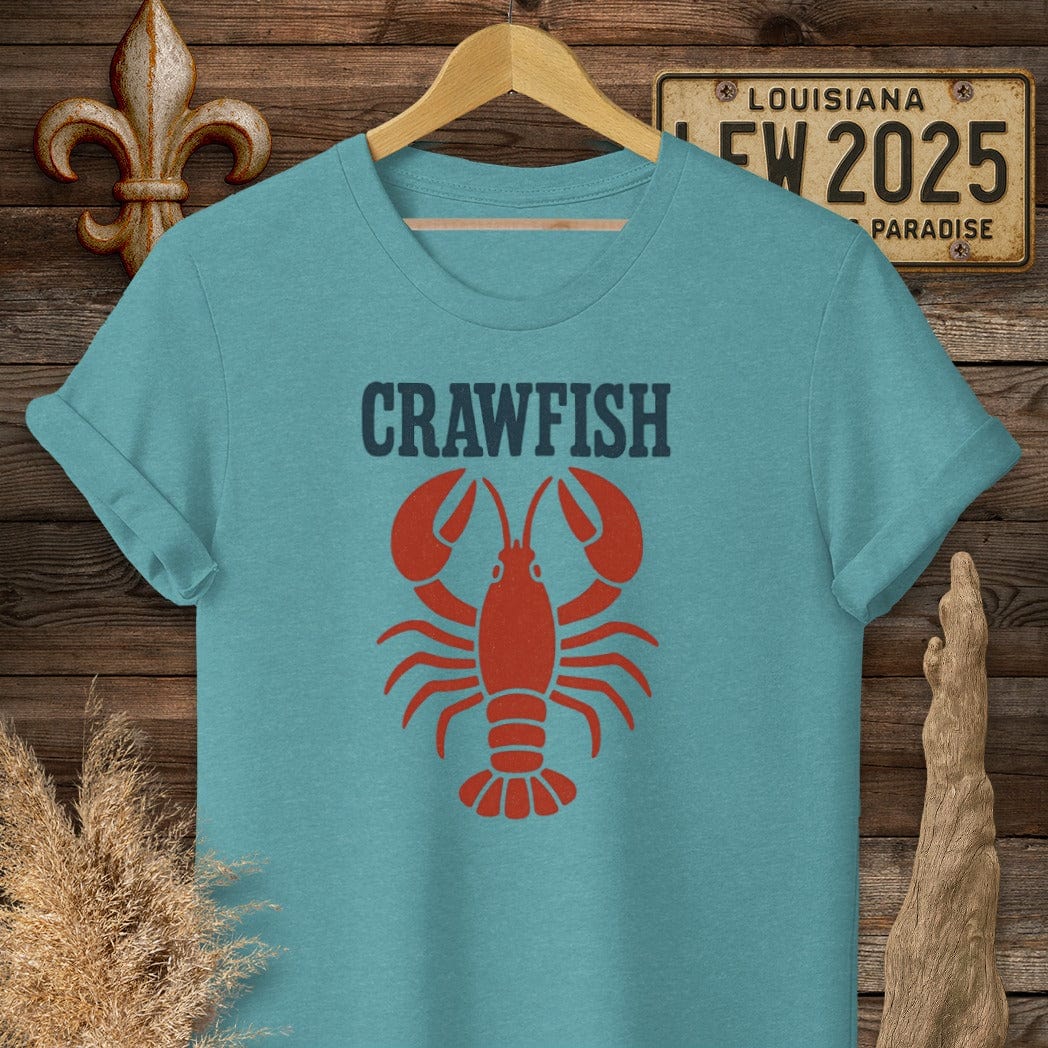 S / Heather Galapagos Blue Louisiana Crawfish Minimalist T-Shirt by Laissez Faire Wear