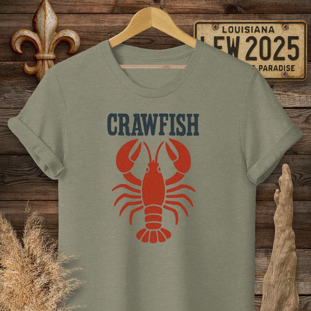 S / Heather Military Green Louisiana Crawfish Minimalist T-Shirt by Laissez Faire Wear