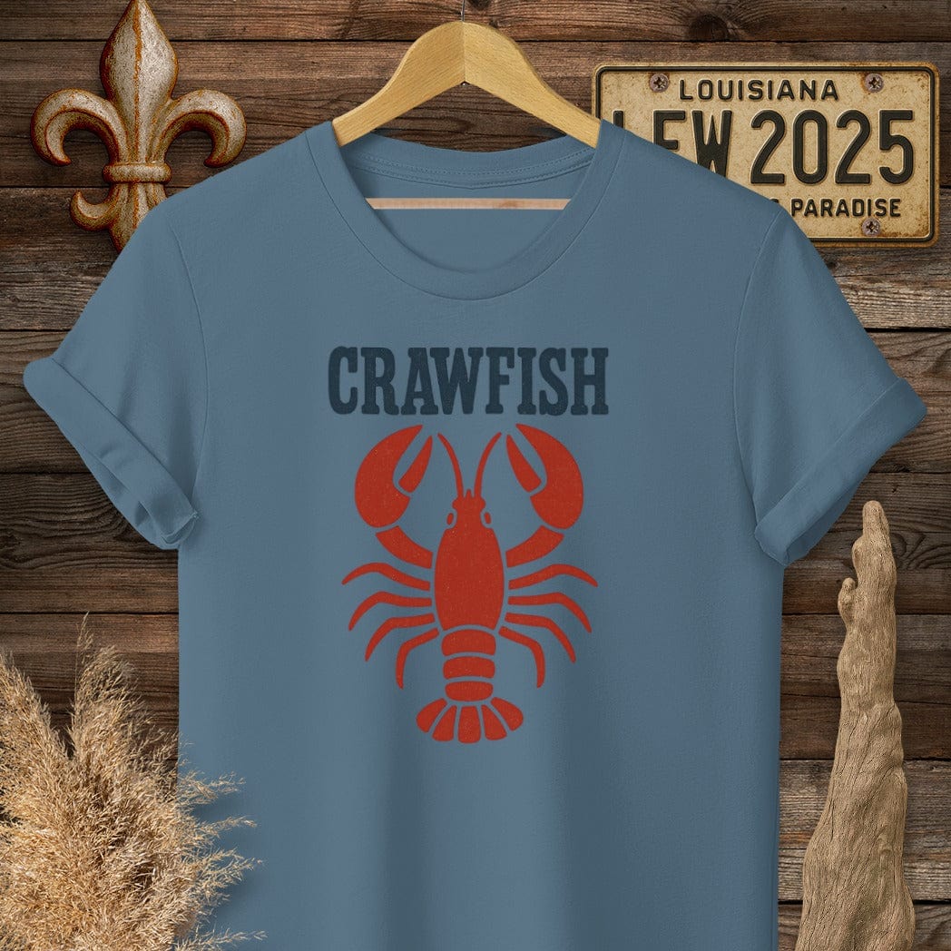 S / Indigo Blue Louisiana Crawfish Minimalist T-Shirt by Laissez Faire Wear