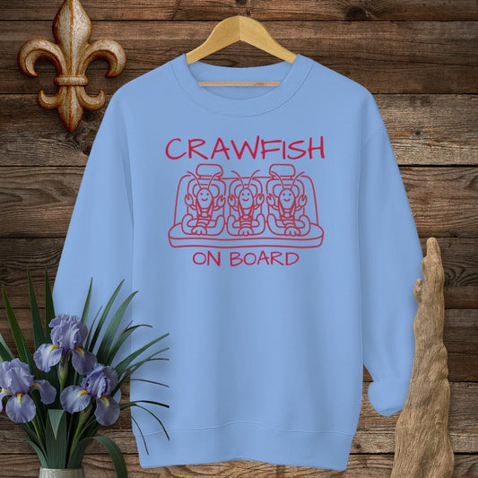 S / Carolina Blue Louisiana Crawfish on Board Cute Mom Sweatshirt by Laissez Faire Wear
